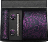 Conjunto Gravata Paisley Preto Roxo Magenta